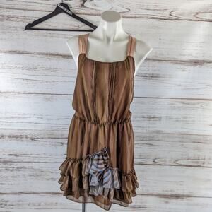 W118 by Walter Baker Drop Waist Brown Tie Dye Chiffon Tank Dress sz Small